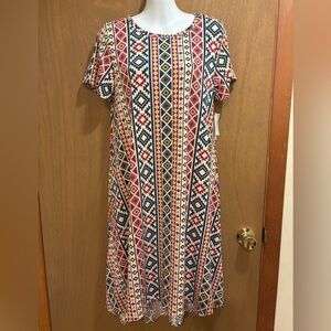 NWT LuLaRoe Carly Swing Dress Multicolor Aztec Tribal Geometric Boho Print Small